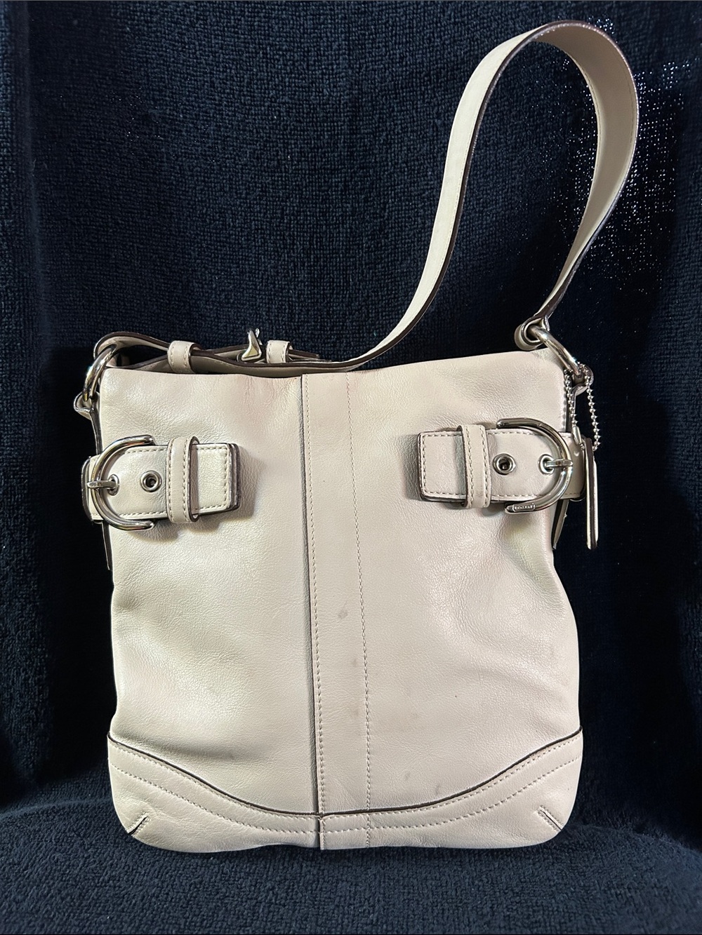 Coach Leather Buckle Slim Hobo Bag with Coach Leather Hang Tag
